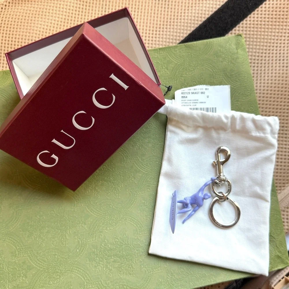 Gucci Purple Surfer Keychain Ceramic‎ Varnish Ottone Silver Hardware 822123